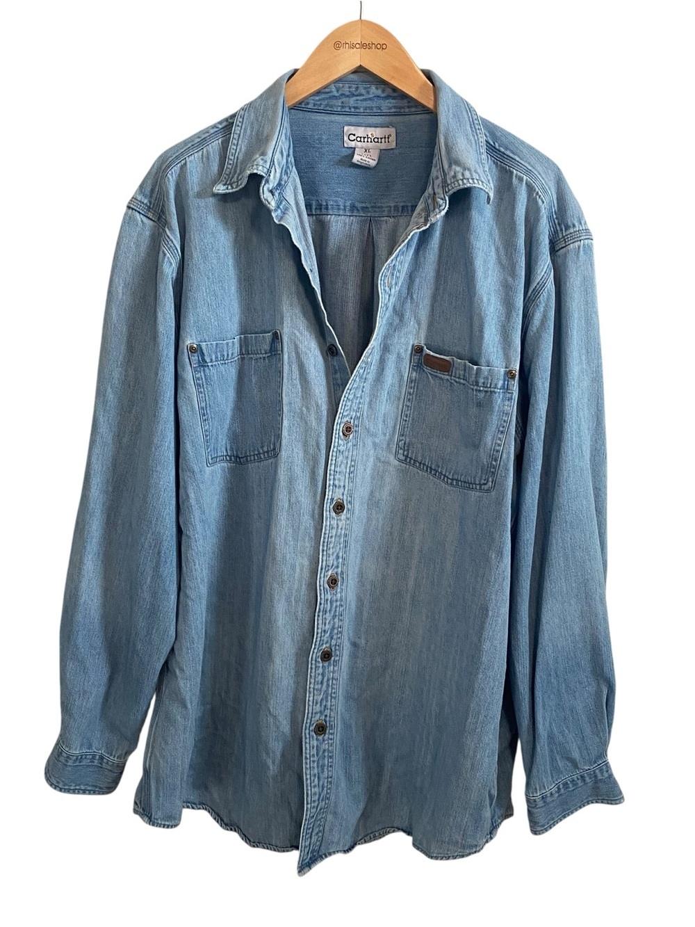 Carhartt Vintage Cotton Denim Long Sleeve Button Down Work Shirt Size XL Tall